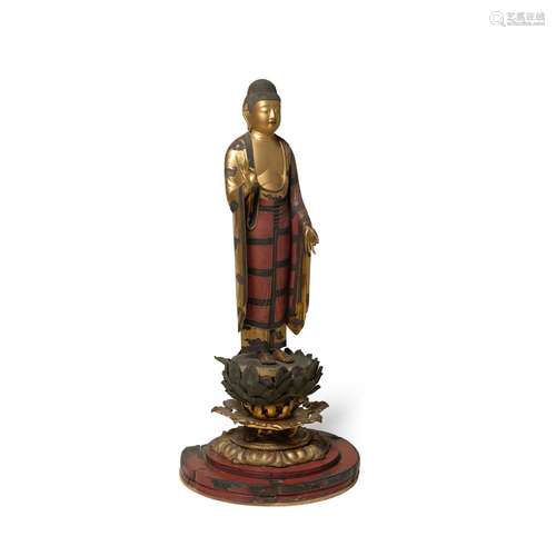 A LACQUERED WOOD FIGURE OF AMIDA BUDDHA Edo Period (1605-186...