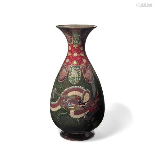 A PAIR OF MONUMENTAL CLOISONN&#201;-ENAMEL VASES Meiji e...