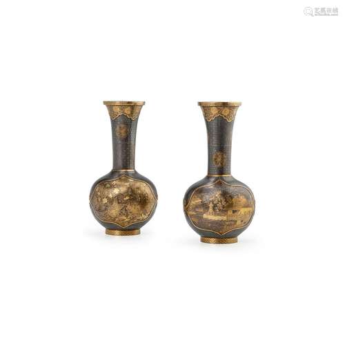 A PAIR OF INLAID-IRON VASES Meiji era (1868-1912), late 19th...