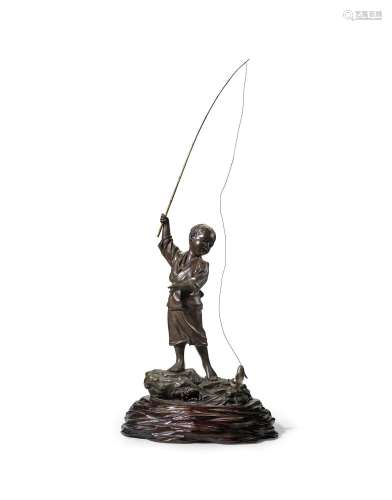 SEIUN (ACTIVE LATE 19TH CENTURY) A Bronze Model of a Boy Fis...