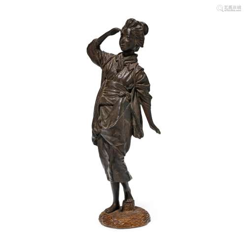 A BRONZE MODEL OF A YOUNG WOMAN Meiji (1868-1912) or Taisho ...