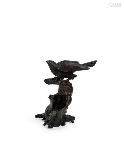 YUKIYASU (ACTIVE LATE 19TH CENTURY) A Bronze Model of a Hawk...