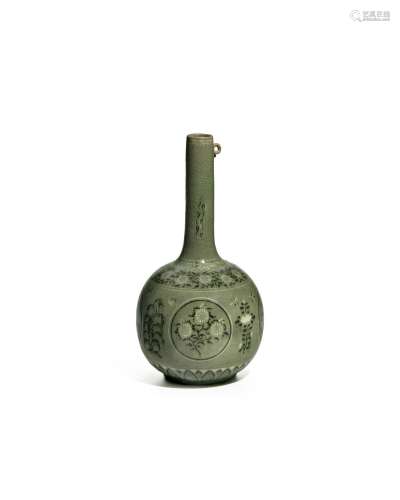 AN INLAID-CELADON LONG-NECKED BOTTLE Goryeo dynasty (918-139...