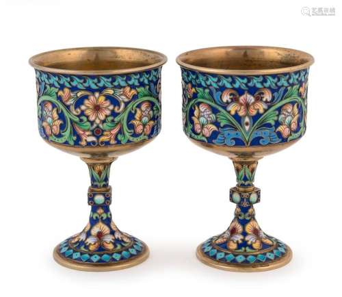 A beautiful pair of Imperial Russian gilded silver and clois...