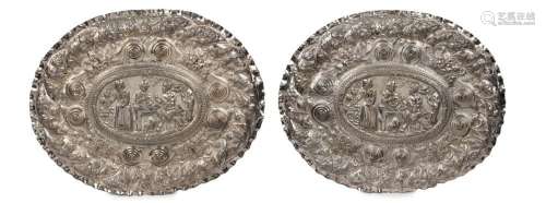 ELKINGTON pair of antique electrotype oval plaques of Aesop ...