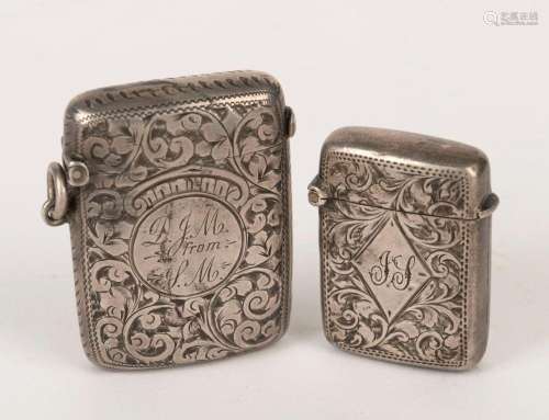 VESTA CASES: Two antique English sterling silver examples, t...