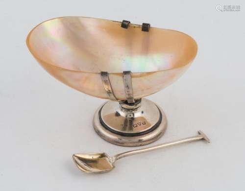Shell and sterling silver caviar dish with a Russian silver ...