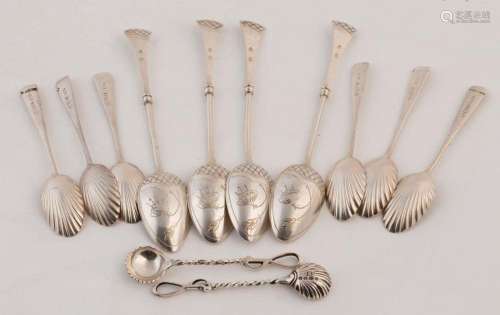 Set of 4 Russian silver teaspoons, pair of sterling silver c...
