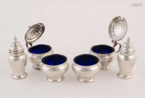 MAPPIN & WEBB six piece sterling silver condiment set wi...
