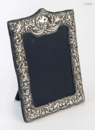 A sterling silver photo frame with blue velvet backing, 20th...