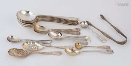 Assorted sterling silver and silver-plated spoons, servers, ...