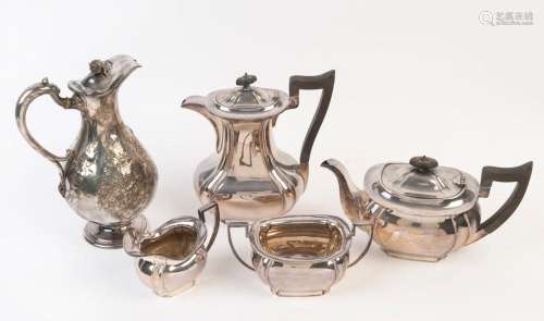 A silver plated four piece tea service and an antique silver...