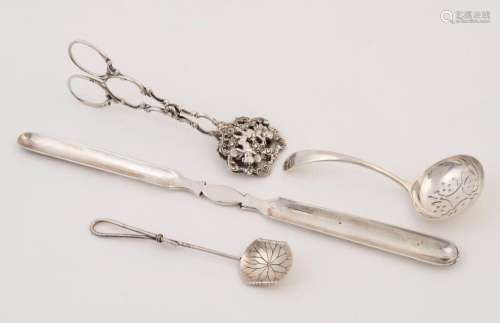 Dutch silver sugar tongs, Mappin and Webb silver plated marr...