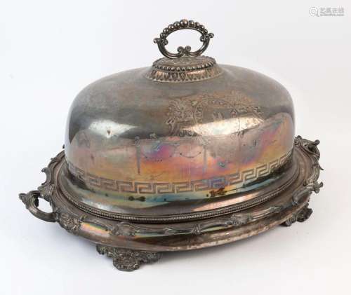 An impressive antique silver plated meat warming tray and co...