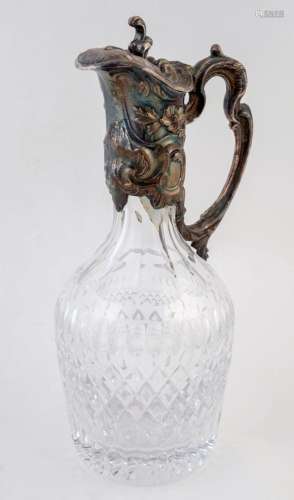 WHITEHILL English crystal claret jug with silver plated moun...