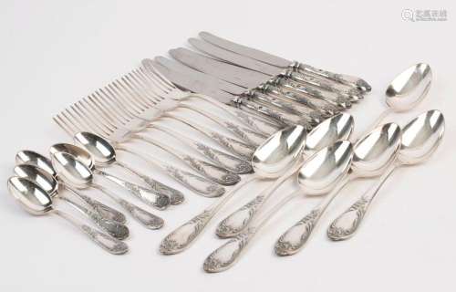 Russian silver plated cutlery set for six places, 20th centu...
