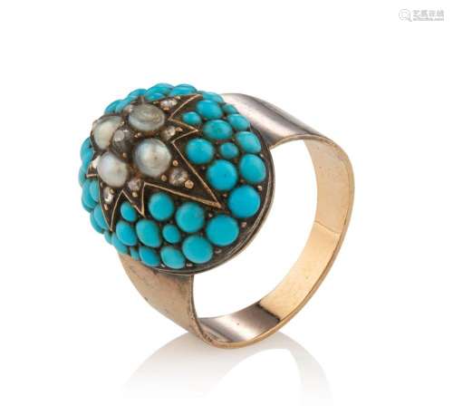 A Georgian gold ring pave set with turquoise, diamonds and s...