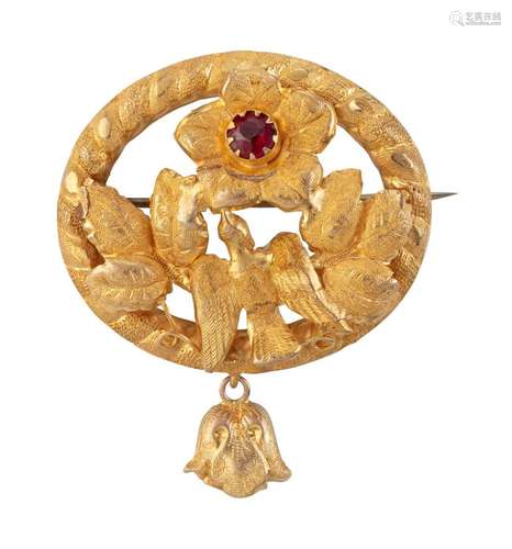 A Colonial Australian 18ct yellow gold oval brooch adorned w...