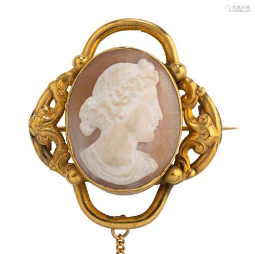 An antique yellow gold cameo portrait brooch, 19th century, ...