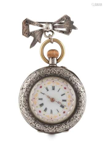 An antique engraved silver cased lady s fob watch with Roman...