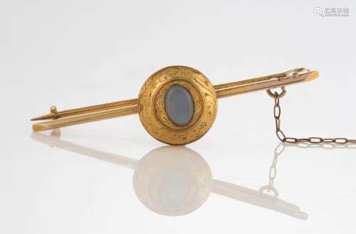 An antique yellow bar brooch set with moonstone, late 19th c...