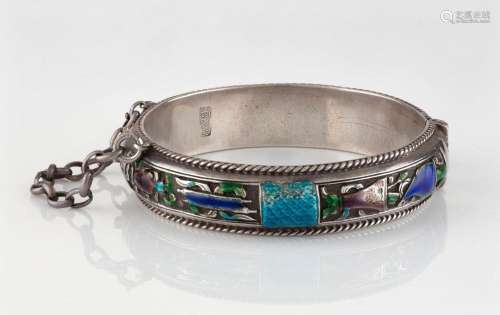 An antique Chinese silver and enamel bangle, circa 1900, two...
