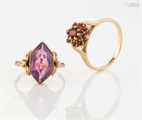 An antique 9ct rose gold and amethyst ring, together with a ...