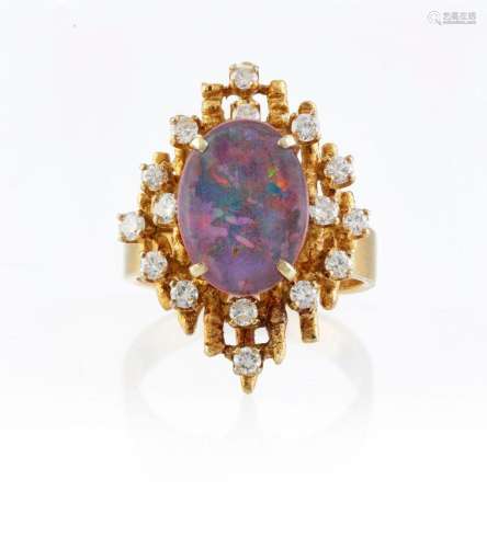A designer 14ct yellow gold cocktail ring set with opal doub...