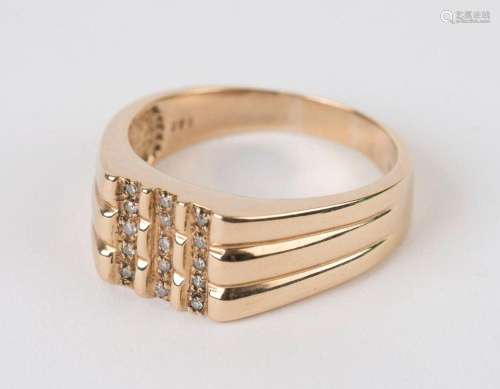 A gent s 9ct yellow gold ring set with 15 diamonds, stamped ...