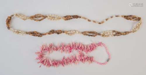 Two shell bead necklaces, 20th century, the larger 90cm long