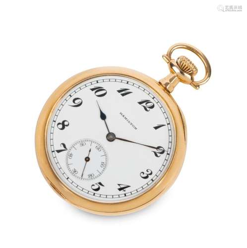 HAMILTON American 14ct gold cased pocket watch with Arabic n...