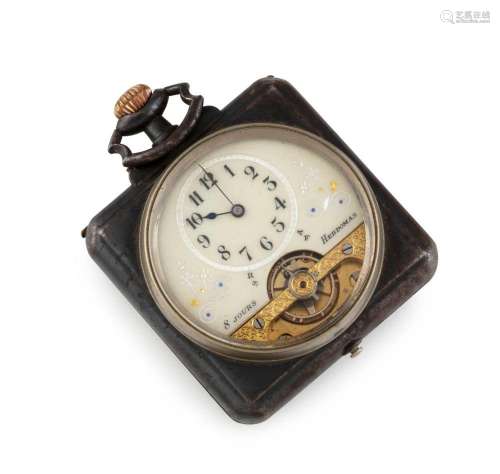 An antique French pocket watch clock with 8 day crown wind m...