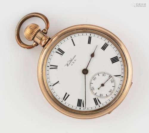 WALTHAM antique American gold plated pocket watch with Roman...