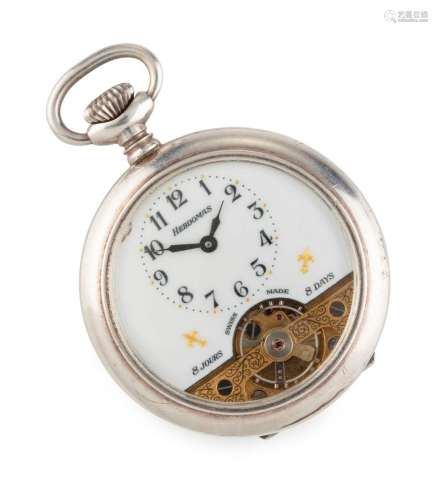Antique silver cased pocket watch with pictorial enamel back...