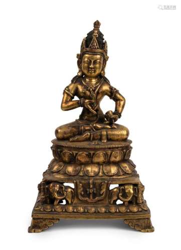 Buddha Sharvari Vajra seated bronze Tibetan Buddha with gilt...