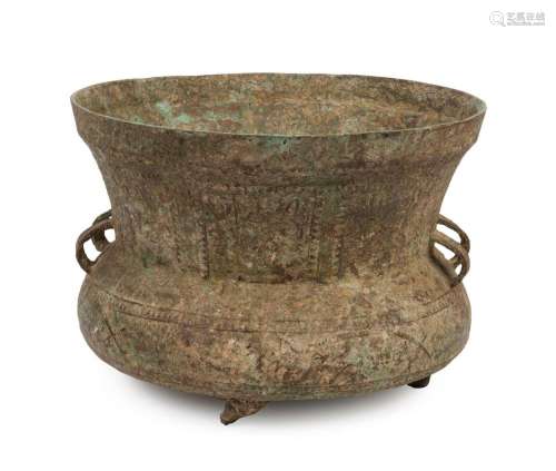 An antique Sino-Vietnamese Dongson style bronze drum pot wit...