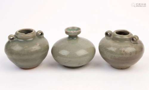 Three antique Chinese celadon porcelain pots, Sung Dynasty, ...