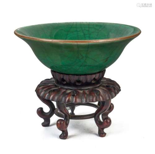 An antique Chinese celadon and jade green porcelain bowl wit...