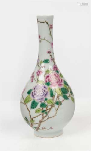 A Chinese Famille Rose porcelain vase with enamel peonies an...