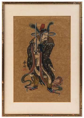 A Chinese watercolour of a warrior, 19th/20th century, 40 x ...