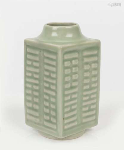 An antique Chinese celadon square form vase, Guangxu Period,...