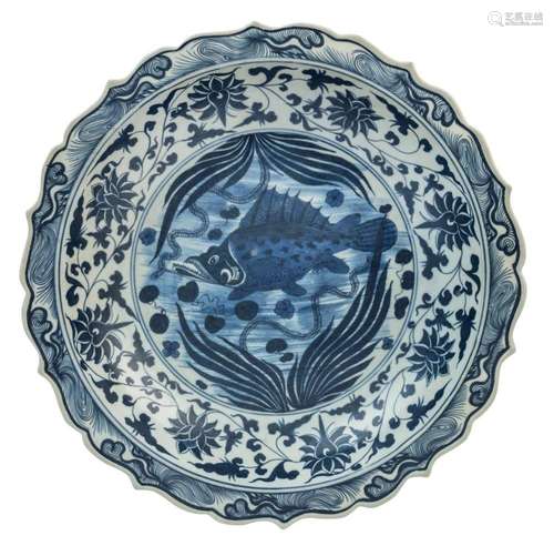 An antique Chinese blue and white porcelain wash basin bowl ...