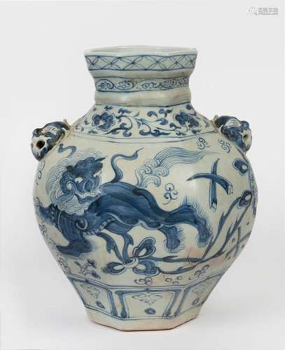 A Yuan style blue and white Chinese porcelain vase with foo ...