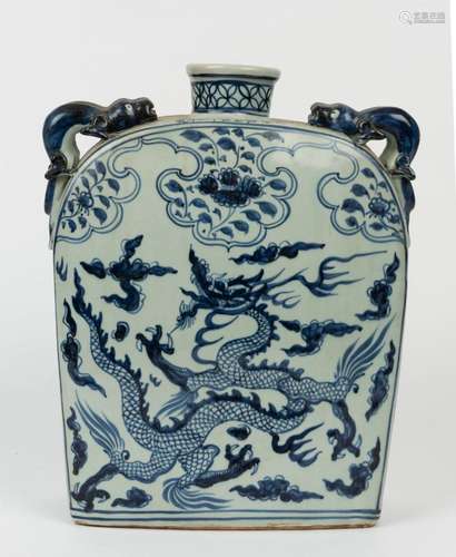 A Yuan style Chinese blue and white flask vase with phoenix ...