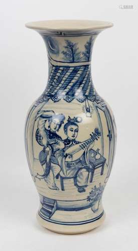 A Chinese blue and white export ware porcelain mantel vase, ...