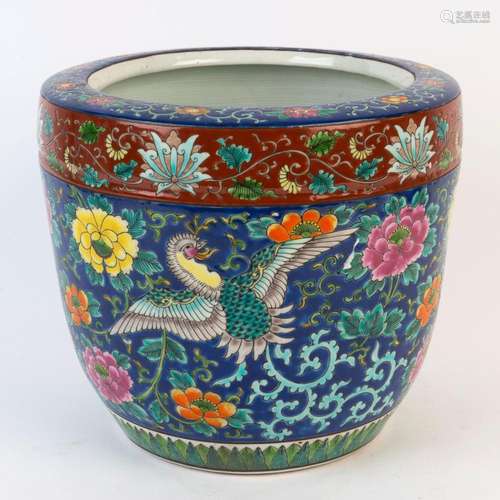 A Chinese porcelain jardiniÃ¨re with polychrome enamel decor...