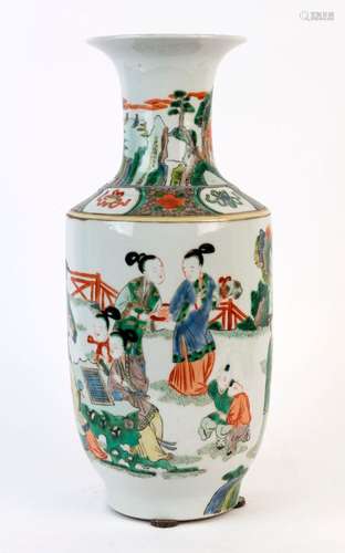 A Chinese famille verte porcelain vase, 20th century, six ch...