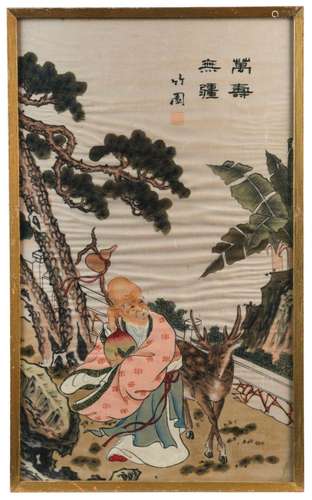 A pair of vintage Chinese paintings on silk, 20th century, 5...