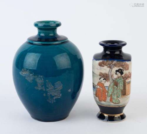 A Chinese blue glazed pottery vase together with a SATSUMA J...