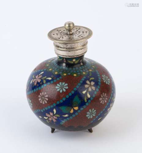 An antique Chinese cloisonne pot with silver top, 19th/20th ...